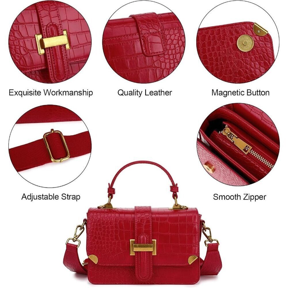 LL LOPPOP Small Classy Leather Crossbody Purse Handle Satchel Handbag Dark Red - Picture 5 of 7